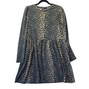 Zara Leopard Print Babydoll Mini Dress Teal Black Mob Wife Womens Size S